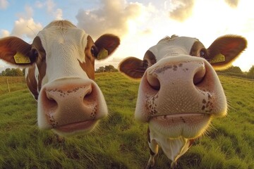 Two Curious Cows in a Sunny Pasture