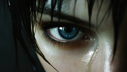 Close-up of a Weeping Woman's Eye: A Digital Art Masterpiece