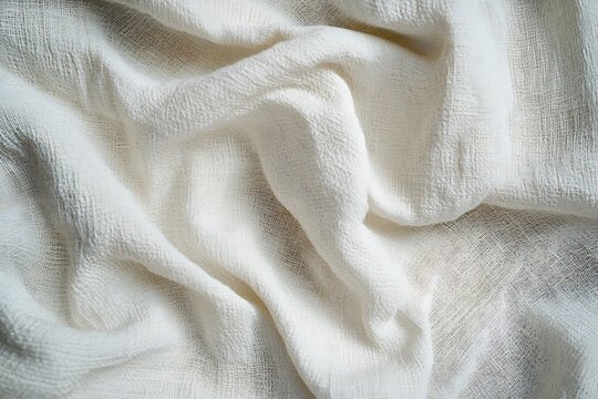 Textured White Cotton Fabric Background with Soft Draping and Subtle Shadows Creating Abstract Patterns