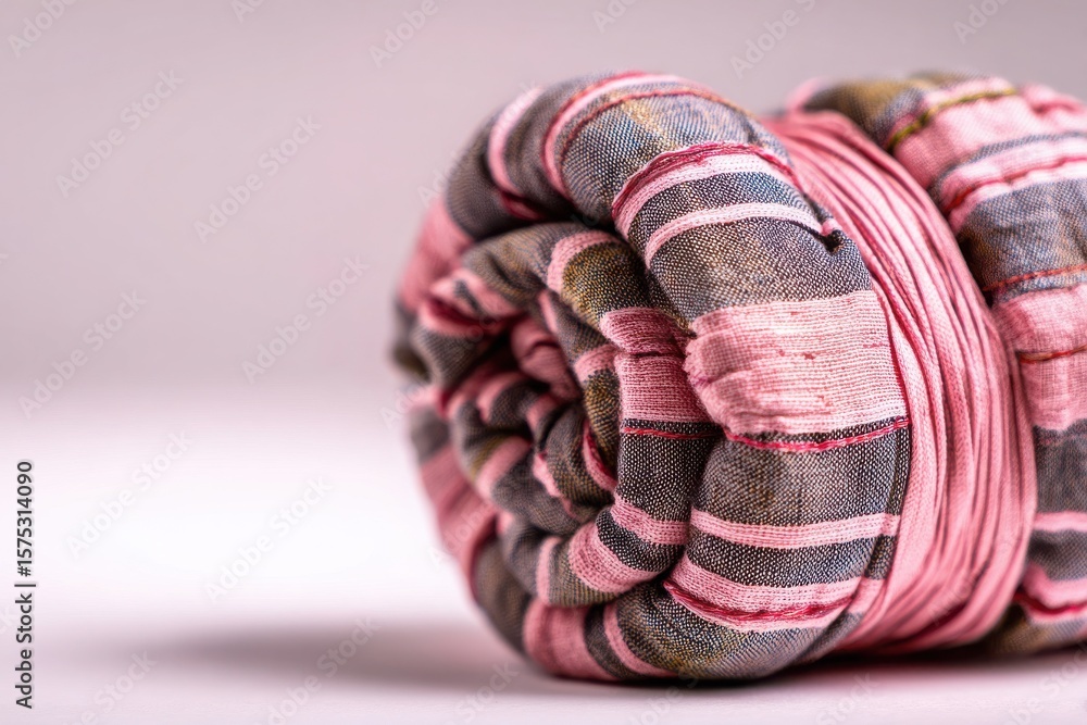 Aufkleber close-up of a rolled fabric showcasing intricate patterns and textures against a soft background