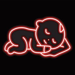neon art sleeping baby isolated on black background. sleeping baby icon with glowing neon lines.