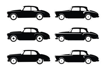 Classic Car Silhouettes: A collection of six sleek classic car silhouettes, perfect for vintage design projects or automotive themed illustrations.