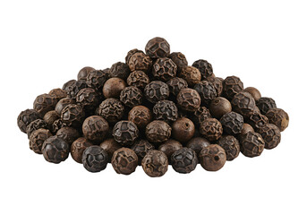 A heap of black peppercorns displayed clearly for culinary, spice, or cooking ingredient themes. Isolated on white or transparent background. PNG format.