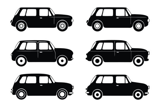 Classic Vehicle Array: A set of sleek, retro-style silhouettes of a vintage vehicle, embodying the timeless appeal of automotive design.