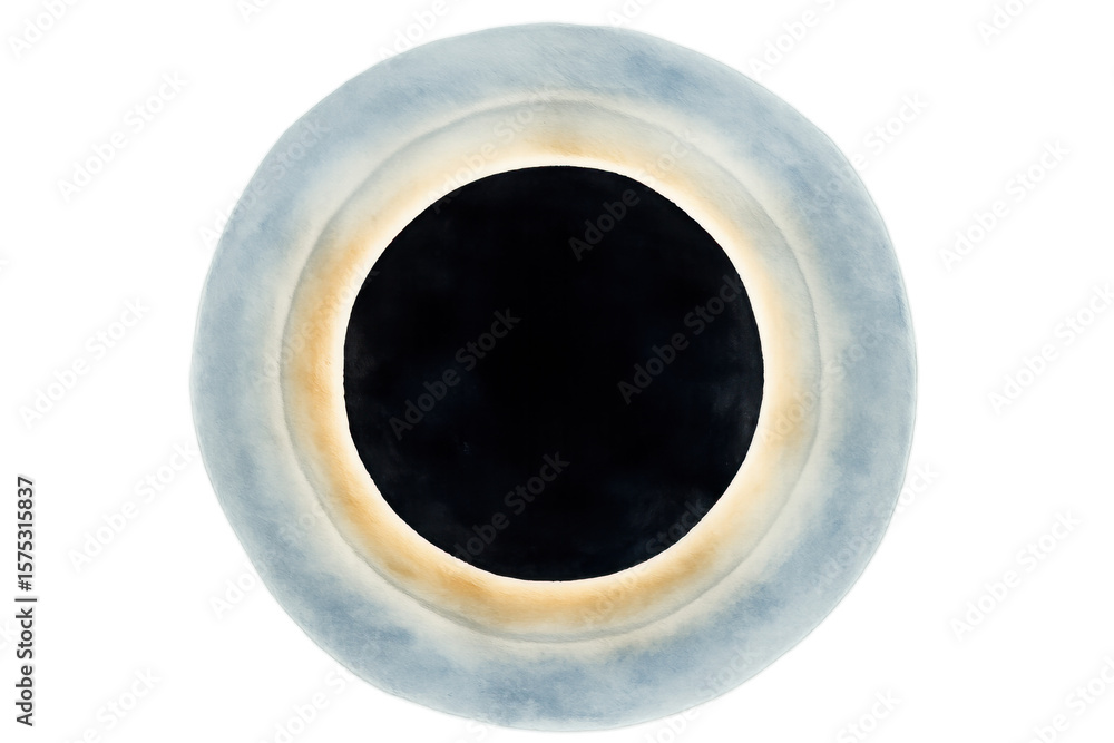 Poster elegant circular frame featuring deep black center, radiating subtle luminosity against translucent 