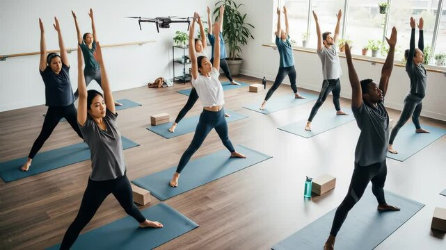 Diverse Group Yoga Class in Bright Studio