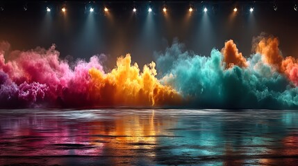 Fototapeta premium Colorful Smoke Clouds with Dramatic Lighting in a Studio Setting
