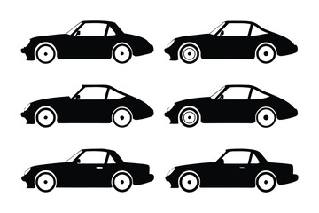 Fototapeta premium Classic Car Silhouettes: A collection of six classic car silhouettes, showcasing various coupe styles in a clean, minimalist design. Perfect for automotive design, logos, or vintage-themed projects. 