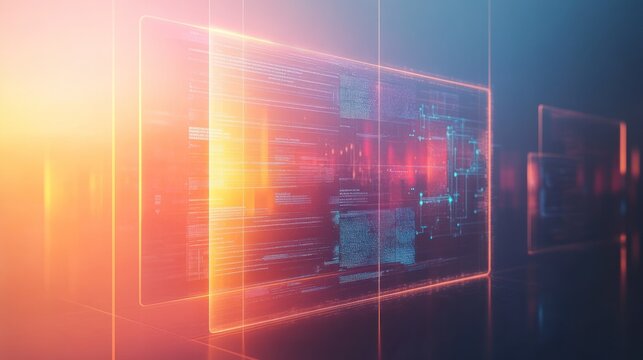 Abstract digital displays with glowing data streams, futuristic background. Possible use stock photo for technology, innovation, future