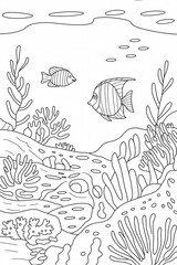An underwater scene with fish and coral reef, perfect for a marinethemed coloring book page
