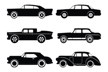 Classic Car Collection: A collection of iconic vintage cars are presented in a simplistic, monochrome style. Each car showcases timeless design and automotive artistry.