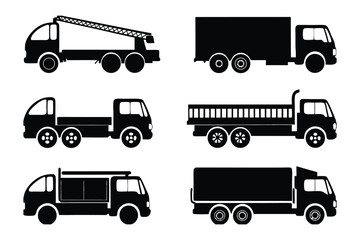 Truck Variety Silhouette: A collection of diverse truck silhouettes against a simple backdrop. Each truck exhibits unique designs, perfect for transportation and industry-related themes.