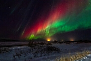 A spectacular display of the aurora borealis, the northern lights. near the Town of Laugervatn, in Iceland
