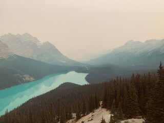 mountain landscape with smoke