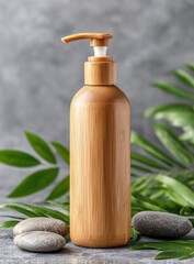 Natural bamboo bottle with pump