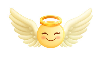 Charming angel emoji with golden halo and white wings conveying innocence, goodness, and a heavenly feel perfect for expressing positive emotions.