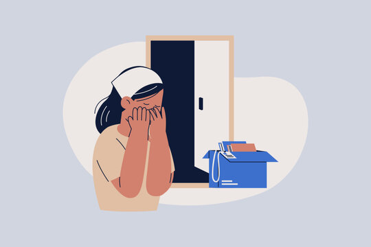 Illustration of Unemployed Fired Young Woman