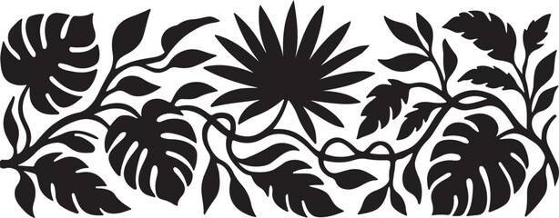 Tropical silhouette horizontal layout palm and monstera leaves vector art illustration © Mohaiminul