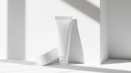 White tube cosmetic product mockup with shadow.