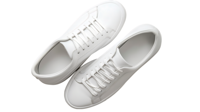A pair of white leather sneakers isolated on transparent background