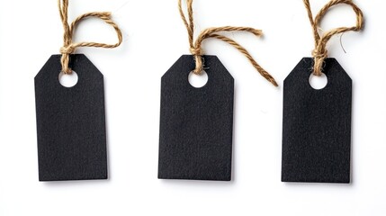 Blank black price tags with twine