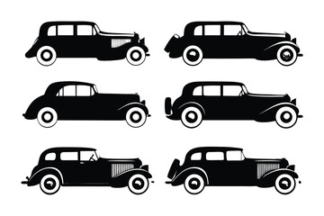 Vintage Automobiles Collection: A stylish compilation of vintage cars in elegant silhouette, showcasing classic automobile design across various models, exuding timeless charm and a nostalgic allure.
