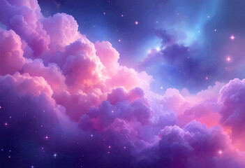 Dreamy celestial sky background with volumetric clouds and starlight