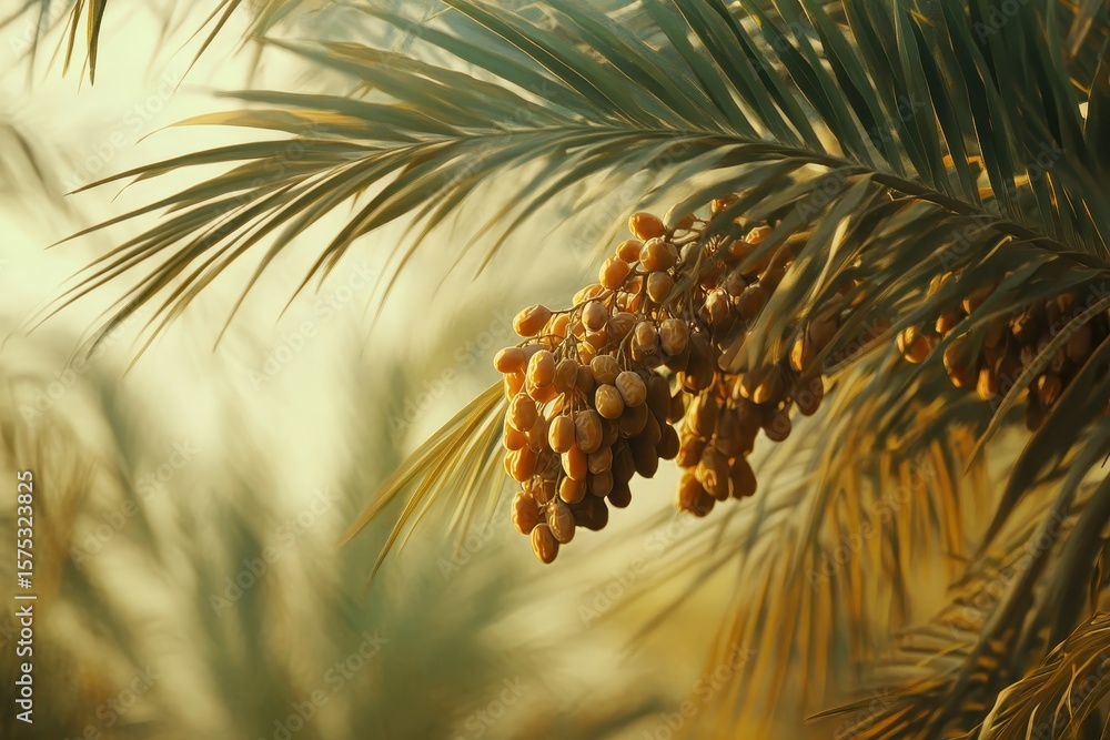 Poster exploring the abundance of palm trees with dates in al ain oasis during a serene walk, palm tree wit