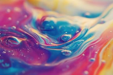 Moving liquid rainbow texture creates a mesmerizing visual experience with vibrant colors and abstract patterns, Abstract moving liquid, rainbow chaotic texture inside of the soap bubble, closeup