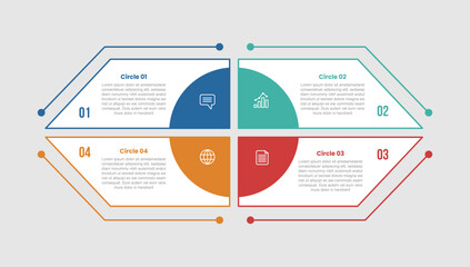 circle shape infographic diagram with quadrant with big circle slice center symmetric balance with 4 step for slide presentation