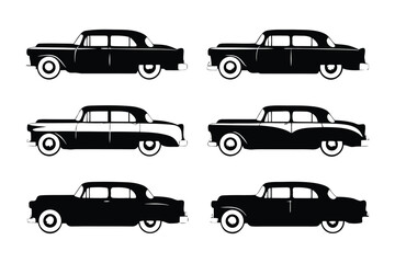 Vintage Car Collection: A meticulously illustrated array of classic cars in monochrome, offering a nostalgic glimpse into automotive history. 