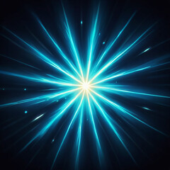 Naklejka premium A vibrant burst of bright blue light rays explodes from a central point, creating a dynamic and energetic visual effect.