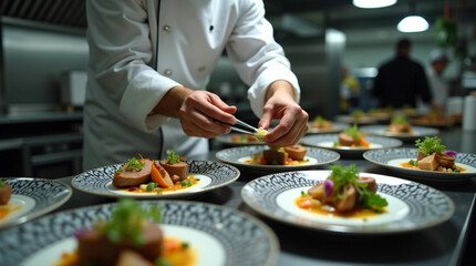 Chef Plating Food in a Restaurant Kitchen