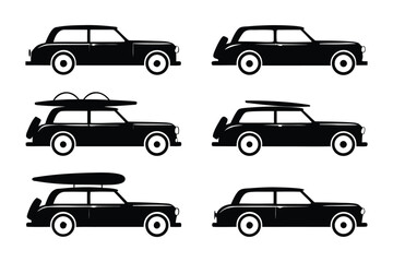 Vintage Car Collection: A collection of classic cars captured in elegant silhouettes, perfect for transportation and travel concepts. 