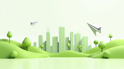 Green Eco-Friendly Cityscape with Paper Elements