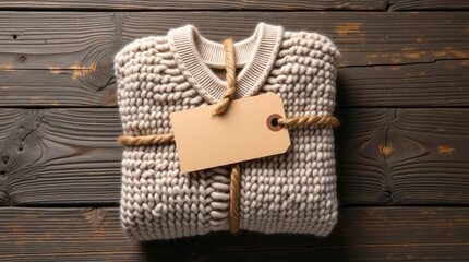Folded Knit Sweater with Blank Tag and Rope