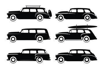 Obraz premium Classic Car Silhouette: A collection of detailed car silhouettes, evoking a sense of vintage elegance and nostalgia, perfect for design elements.