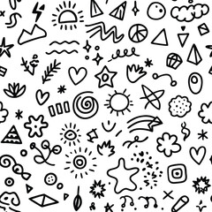 Abstract doodle pattern with various shapes and symbols (6)