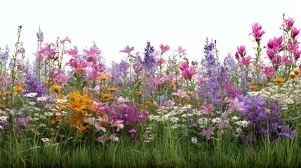 Obraz premium Vibrant Floral Meadow with Diverse Blooms and Lush Green Grass in Bright Daylight