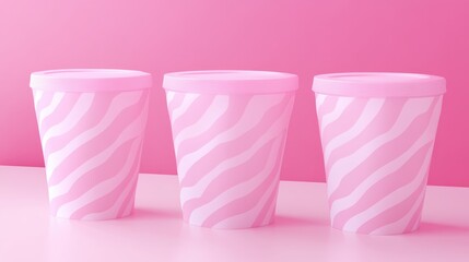 Three pink zebra-striped cups against a pink background.