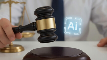 AI and Justice: A Gavel with an Artificial Intelligence Icon