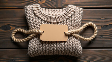 Folded Knit Sweater with Blank Tag and Rope