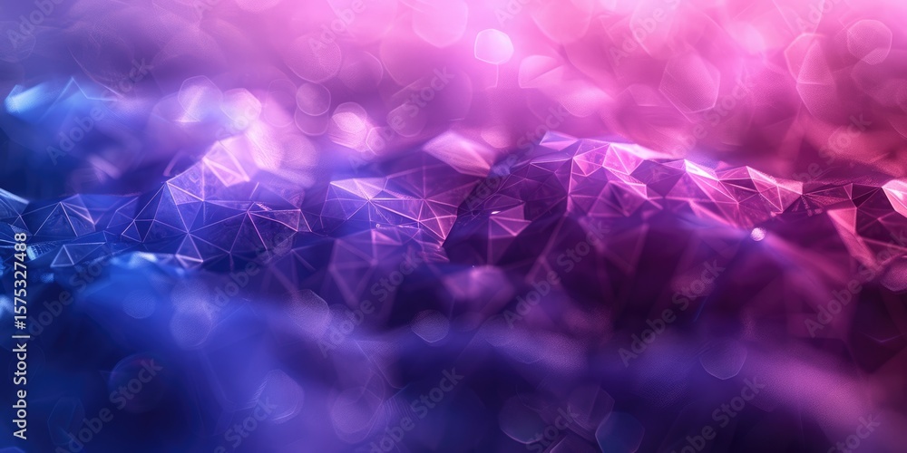 Poster abstract purple and pink bokeh with geometric shapes. background image of geometric shape texture re
