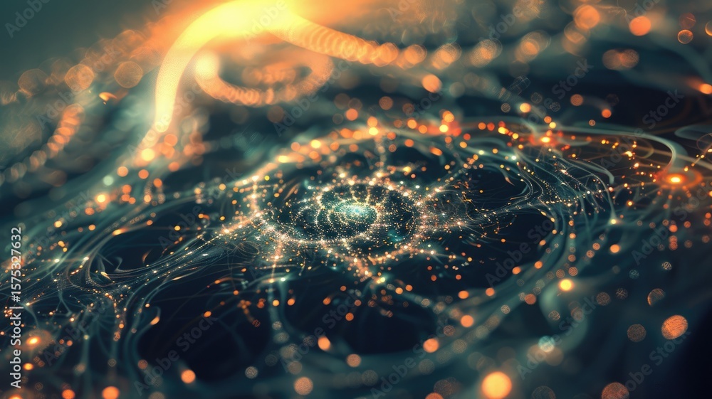 Poster abstract vivid light particle effect mysterious flowing design. seamless modern art of fractals ener