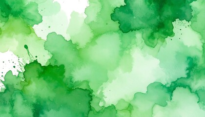 Obraz premium Green Watercolor Splashes on White Background Abstract Art Artistic Design.