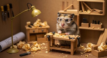 Adorable Hamster Carpenter Tiny Woodworking Workshop