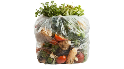 Naklejka premium Plastic bag-filled bin with kitchen scraps, background isolated on a Transparent background, PNG file.
