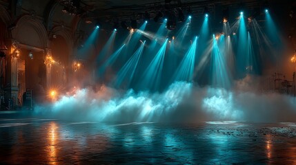 Dramatic Stage Lighting with Fog in a Concert Hall Setting