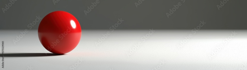 Poster a glossy red sphere casting a soft shadow on a smooth, light-colored surface with a neutral gray bac