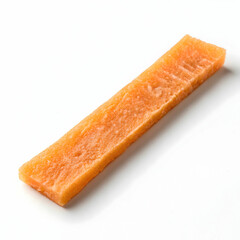 A single dried cantaloupe strip is placed diagonally, showcasing